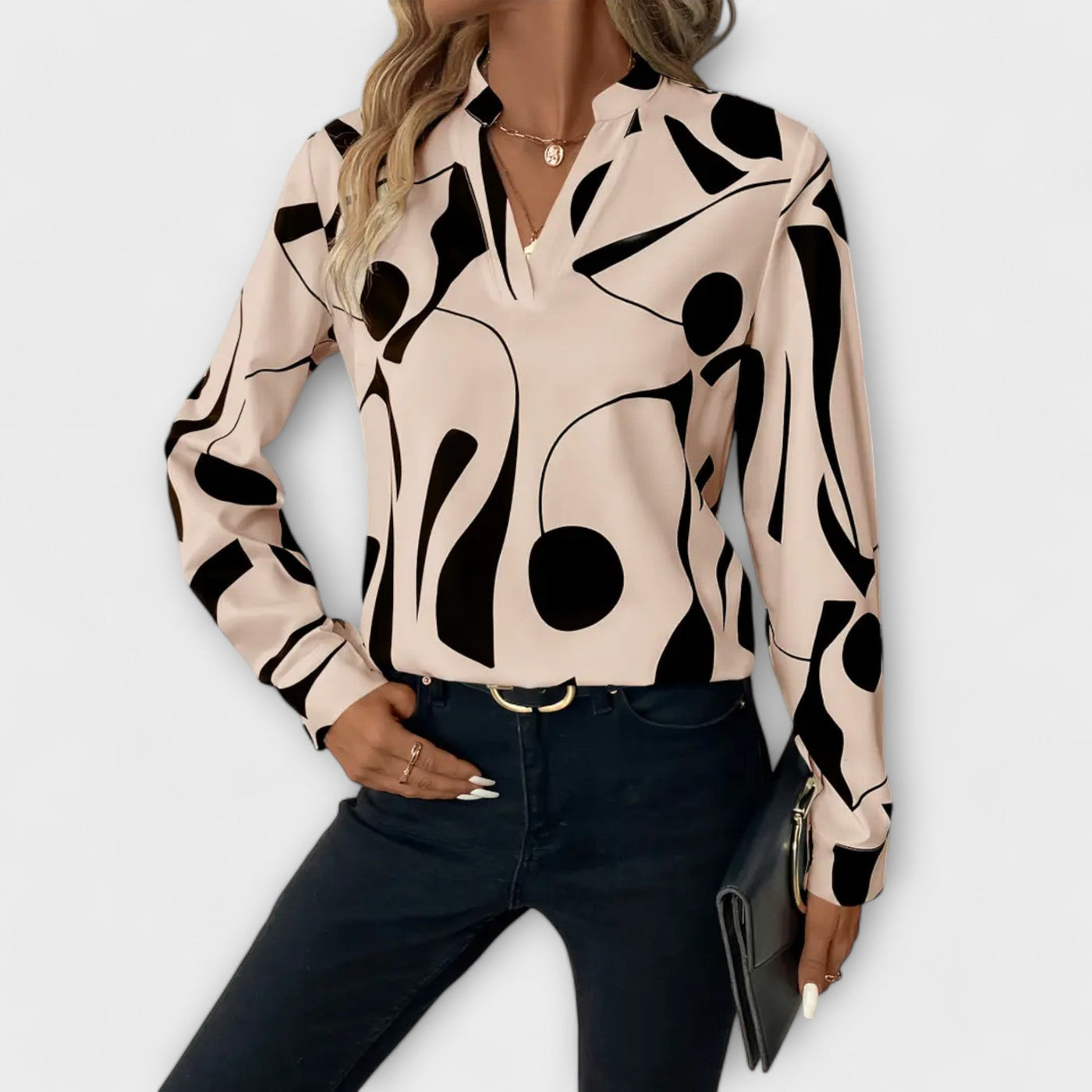 Elegante blouse met lange mouwen en spitse halslijn