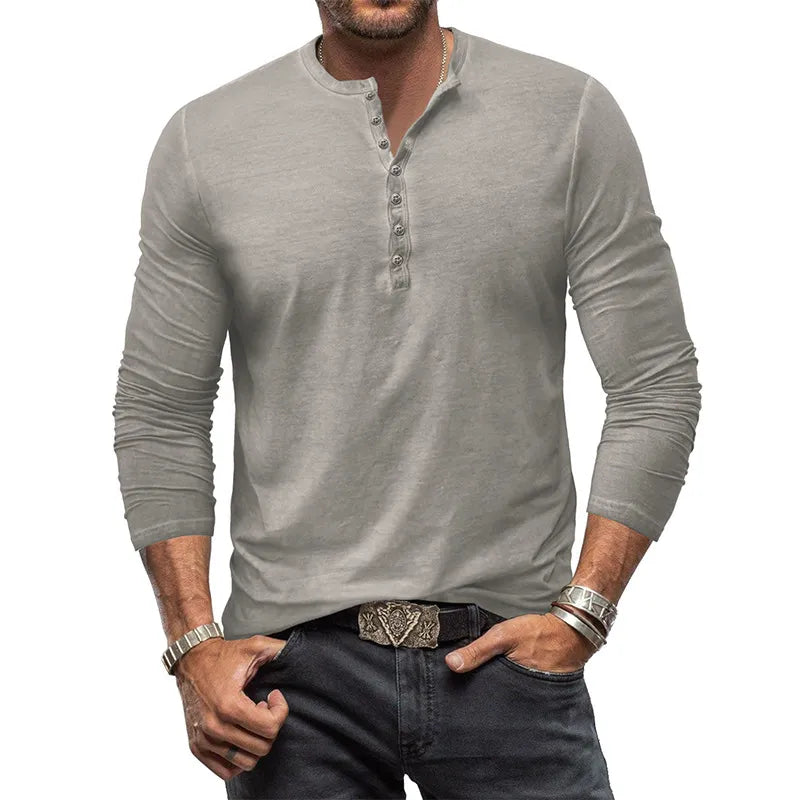 Adam - V-hals T-shirt met Knopen voor Heren