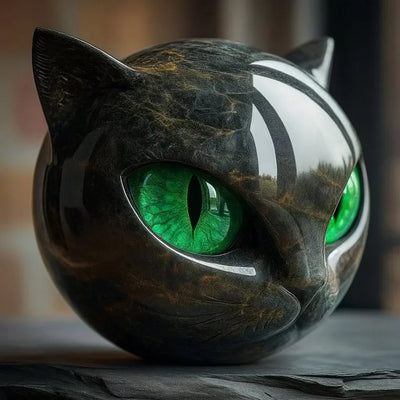 NyxCharm - Mystieke Zwarte Kattenkop Beeldhouwwerk