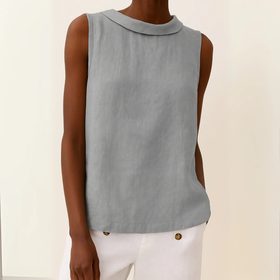 Avice – Mouwloze Top met Opgerolde Kraag