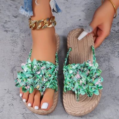 Platte sandalen met bloemen en strass-steentjes