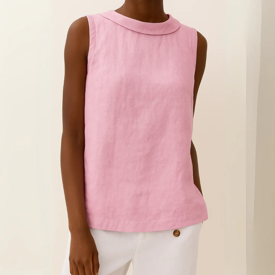 Avice – Mouwloze Top met Opgerolde Kraag
