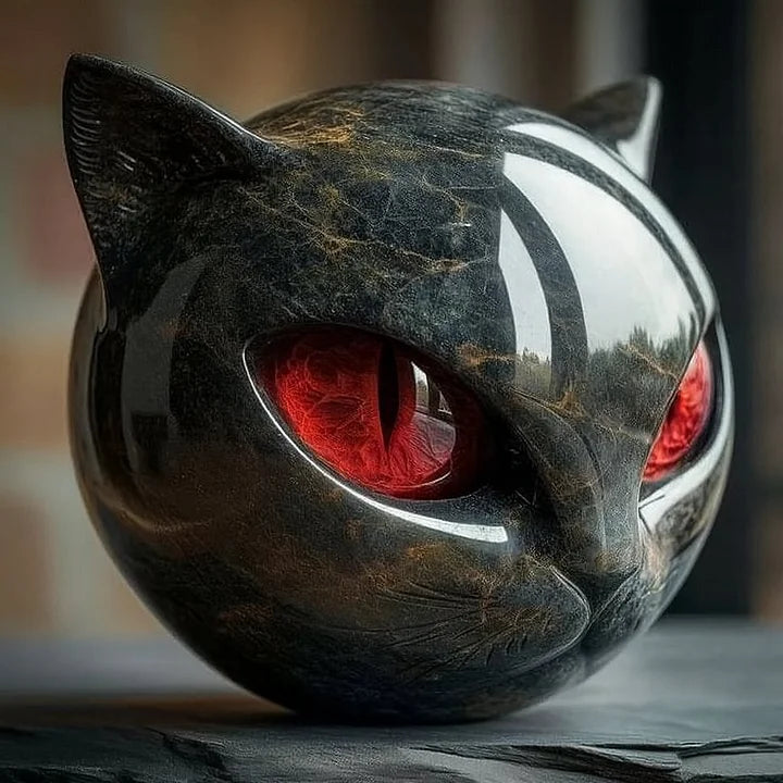 NyxCharm - Mystieke Zwarte Kattenkop Beeldhouwwerk