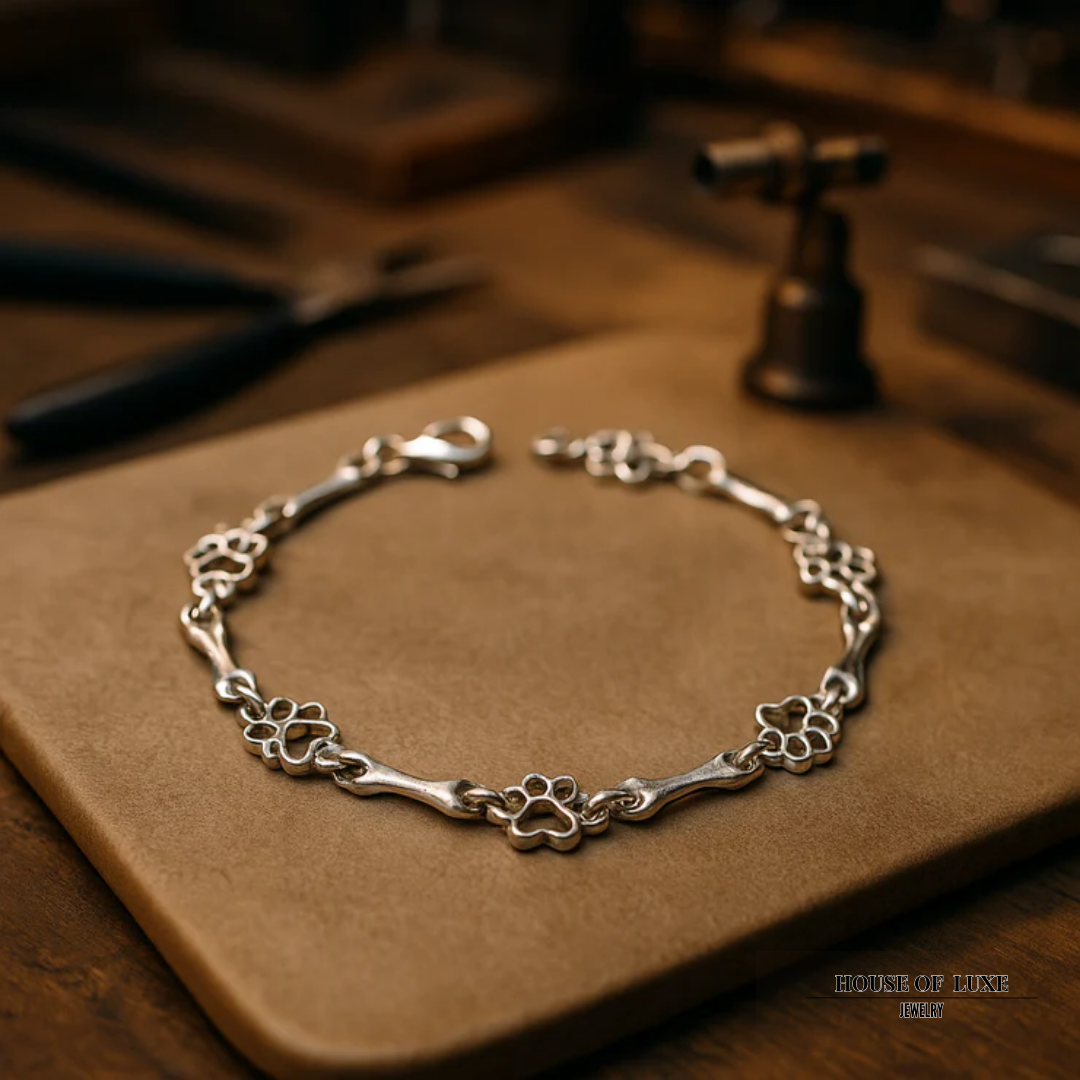 ZILVEREN HONDENPOOT EN BOT BEDELARMBAND