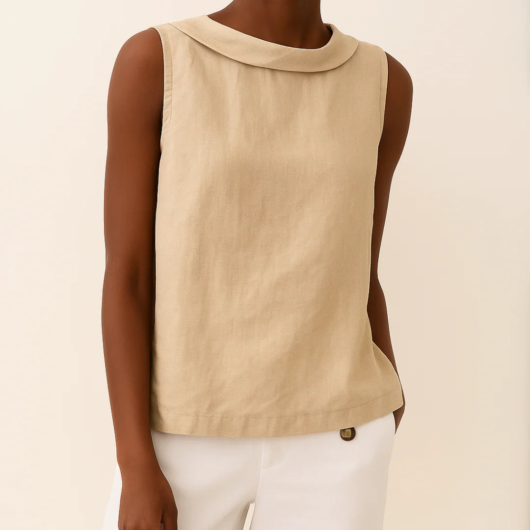 Avice – Mouwloze Top met Opgerolde Kraag