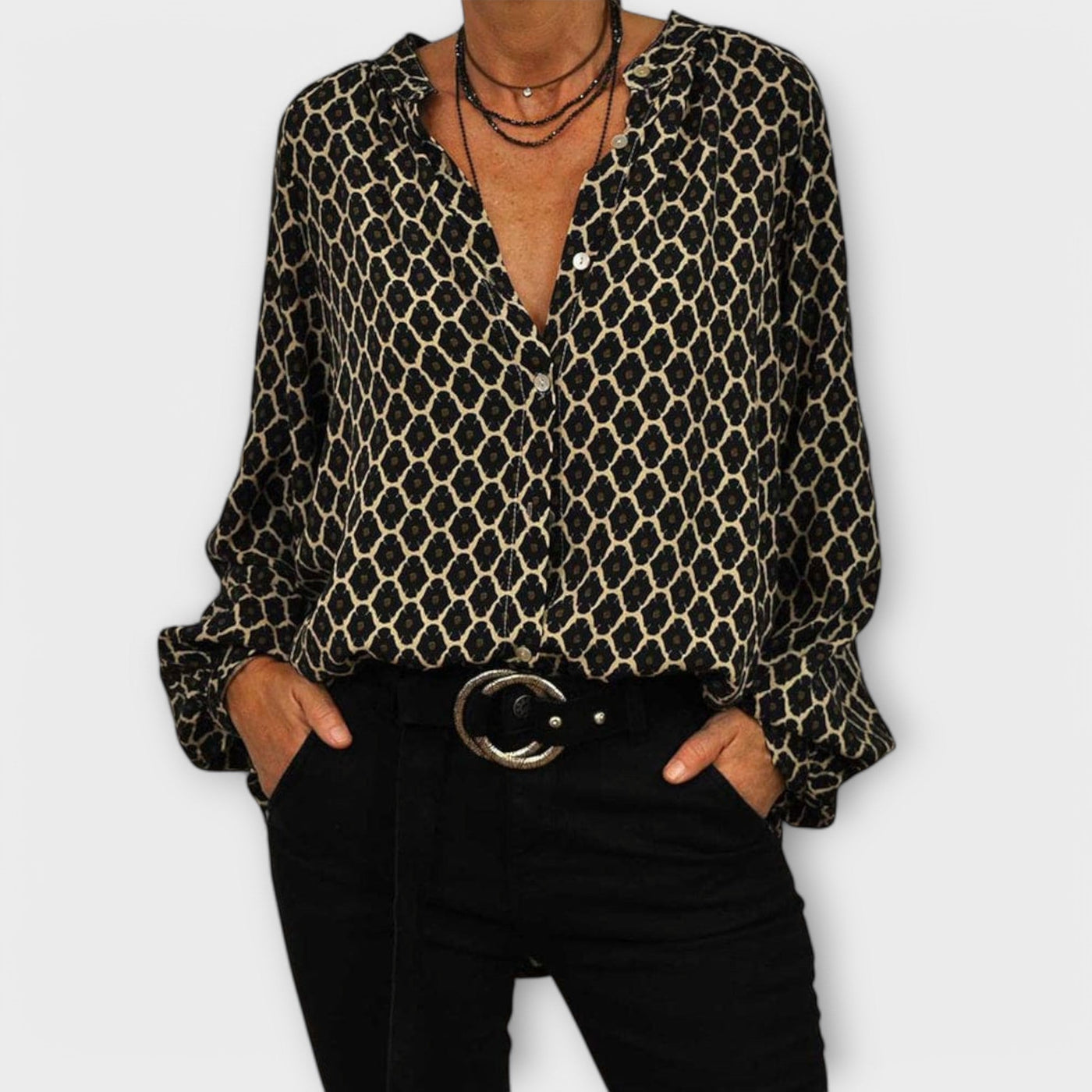 Stijlvolle Blouse Met V-Hals En Lange Mouwen