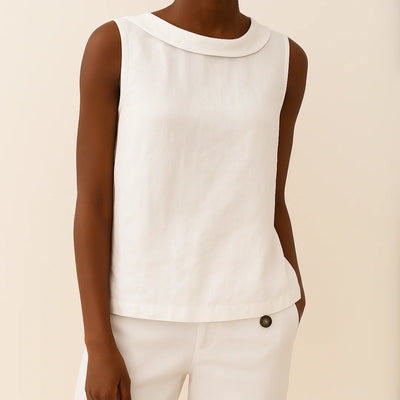 Avice – Mouwloze Top met Opgerolde Kraag