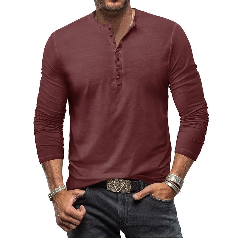 Adam - V-hals T-shirt met Knopen voor Heren