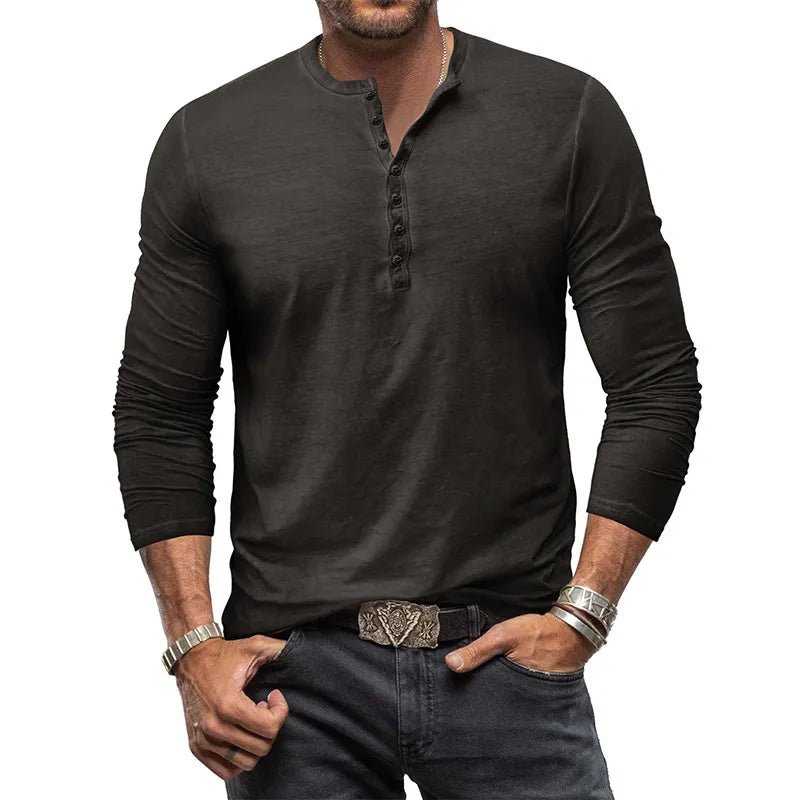 Adam - V-hals T-shirt met Knopen voor Heren