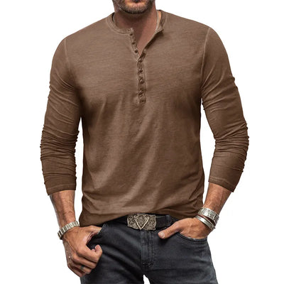 Adam - V-hals T-shirt met Knopen voor Heren