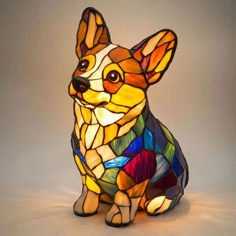 Unieke glasmozaïeklamp in corgiform