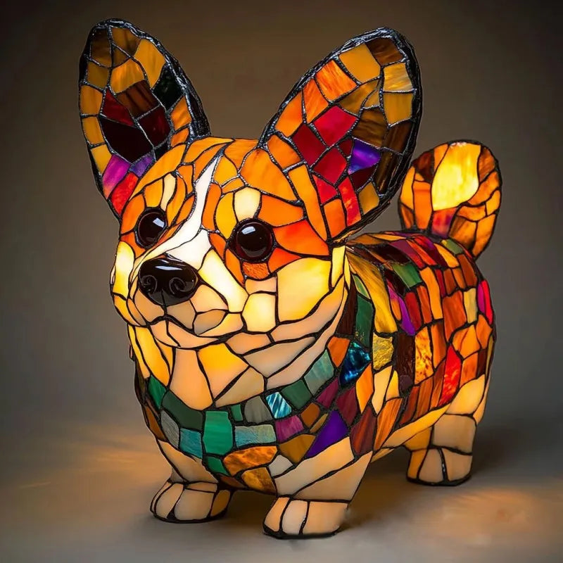 Unieke glasmozaïeklamp in corgiform