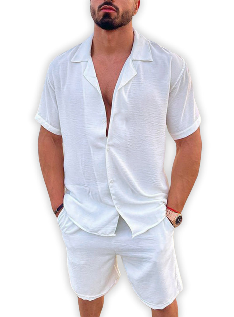 Losvallend overhemd en casual herenshort met korte mouwen – set
