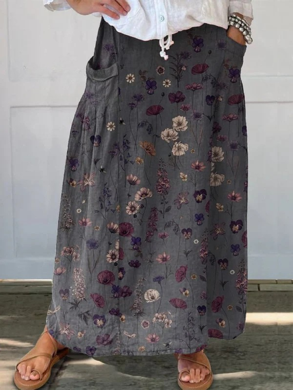 Linnen damespocketrok met bloemenprint