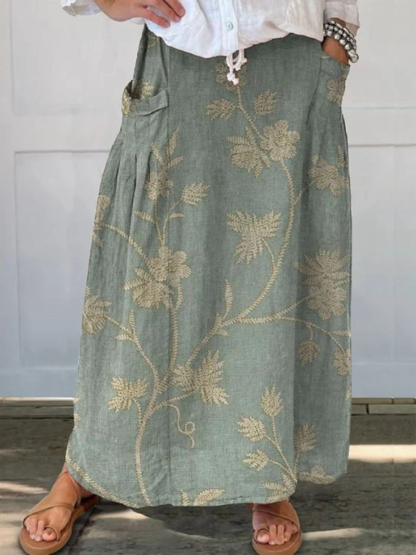 Retro elegante damesrok van linnen met elastische tailleband en zakje