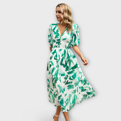 Abstracte Maxi Jurk met Pofmouwen