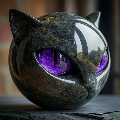 NyxCharm - Mystieke Zwarte Kattenkop Beeldhouwwerk