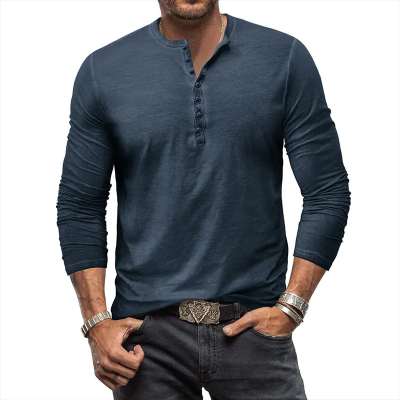 Adam - V-hals T-shirt met Knopen voor Heren