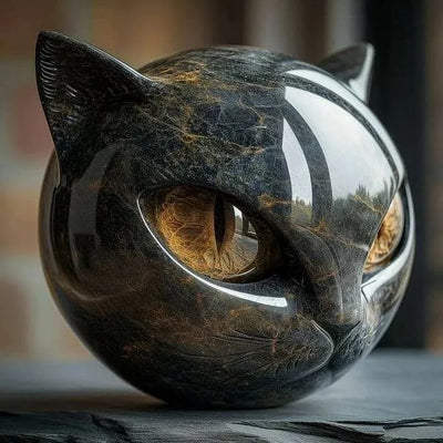 NyxCharm - Mystieke Zwarte Kattenkop Beeldhouwwerk