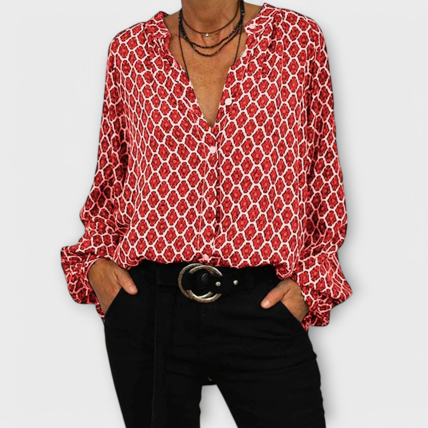 Stijlvolle Blouse Met V-Hals En Lange Mouwen