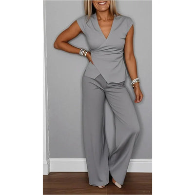 PALMIRA | Elegante Set met V-Hals Top en Wijde Pijpen Broek