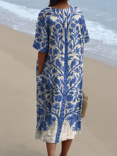 Clara | Blauwe botanische jurk